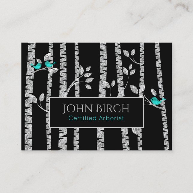 *~* Tree Doctor Birch Trees Arborist  Blue Birds Business Card (Front)