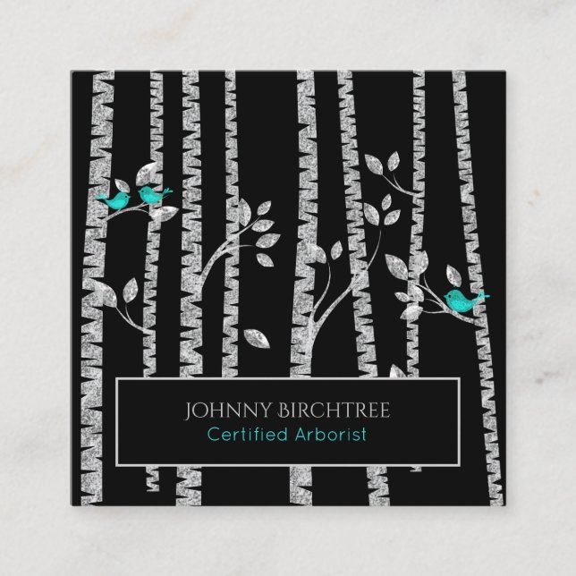 *~* Tree Doctor Blue Birds Arborist Birch Trees Square Business Card (Front)
