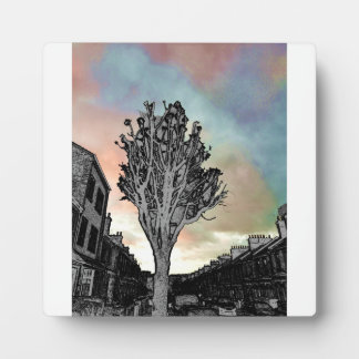 Tree drawing against photo plaque