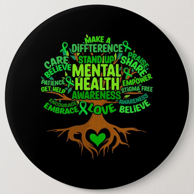 Tree Drawing Word Art Mental Health Awareness Wome 6 Cm Round Badge (Front)