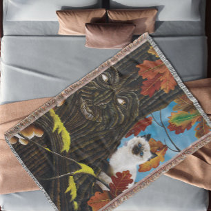 Tree Ent Cat Autumn Fantasy Throw Blanket