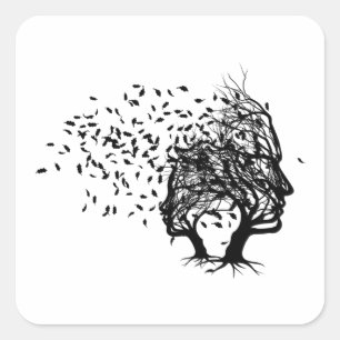 Tree Faces With Leaves Blowing Cool Novelty Design Square Sticker
