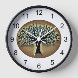 Tree faces yellow landscape watercolor   clock