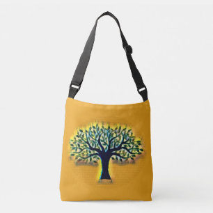 Tree faces yellow landscape watercolor  crossbody bag