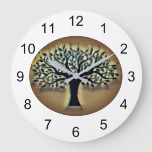Tree faces yellow landscape watercolor  large clock
