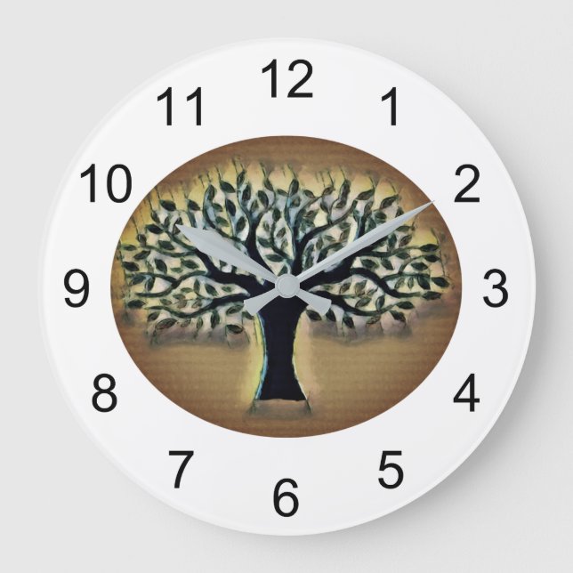 Tree faces yellow landscape watercolor  large clock (Front)