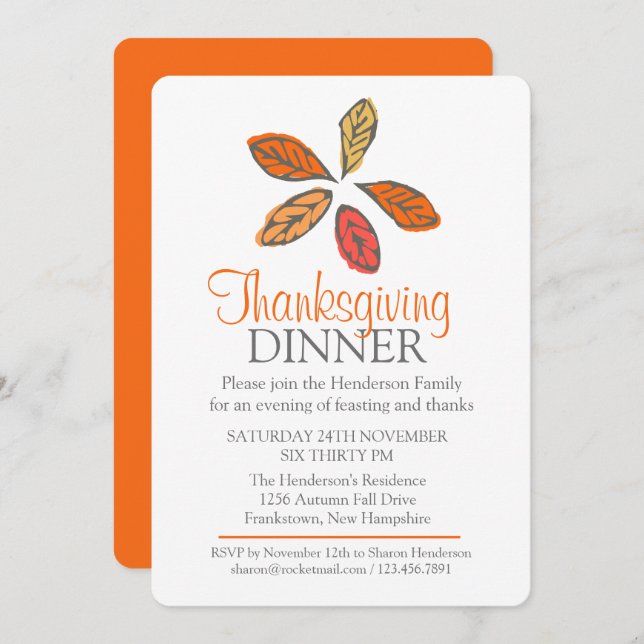 Tree Fall Thanksgiving Dinner orange invitation (Front/Back)