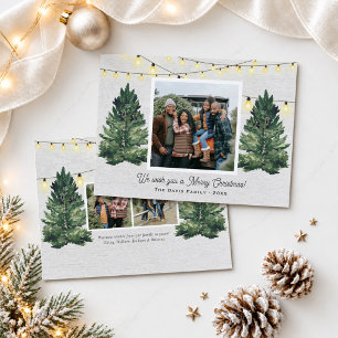 Tree Farm String Lights Watercolor Pines Holiday Card