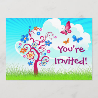 Tree Flower Butterfly Invitation