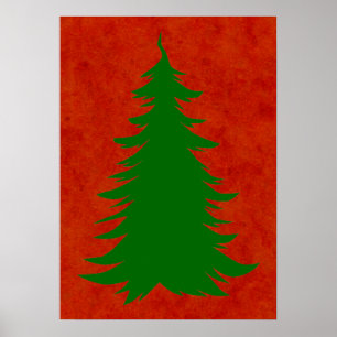 Tree for Christmas on Red Watercolor Wash Poster