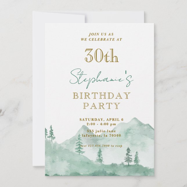 Tree Forest Mountain 30th Birthday Invitations (Front)