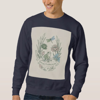 Tree Frog and Water Lilies Line Art Sweatshirt