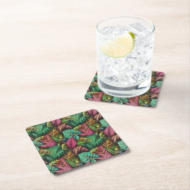 Tree Frog Dreams Seamless Surface Pattern Square Paper Coaster (Insitu)