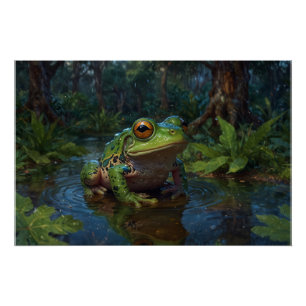 Tree Frog in a Pond Wildlife Scene Poster