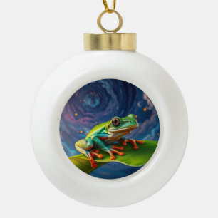 Tree frog night magic ceramic ball christmas ornament