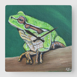 Tree Frog Painting Square Wall Clock