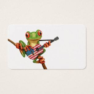 Tree Frog Playing American Flag Guitar White