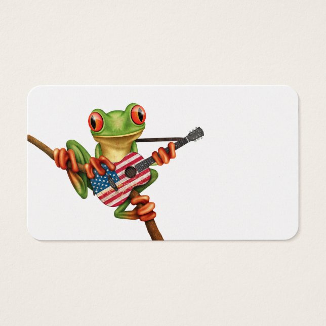 Tree Frog Playing American Flag Guitar White (Front)