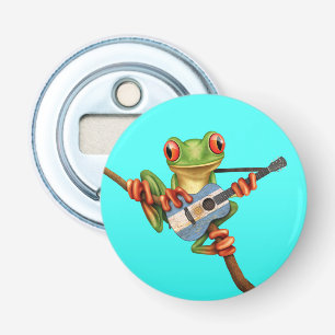 Tree Frog Playing Argentinian Flag Guitar Blue Bottle Opener