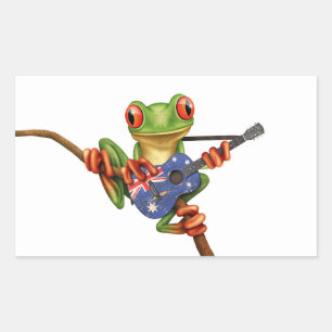 Tree Frog Playing Australian Flag Guitar White Rectangular Sticker