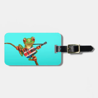 Tree Frog Playing Costa Rica Flag Guitar Blue Luggage Tag