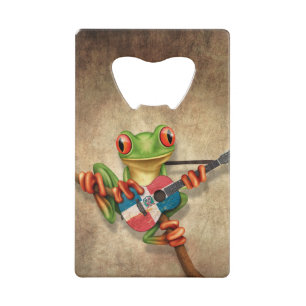 Tree Frog Playing Dominican Flag Guitar