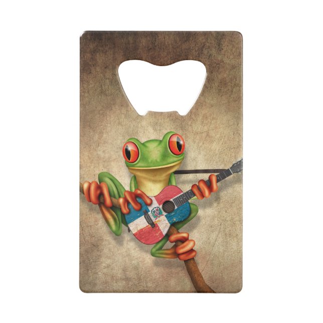 Tree Frog Playing Dominican Flag Guitar (Front)