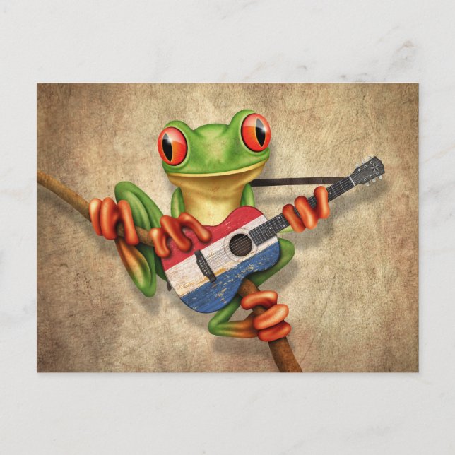 Tree Frog Playing Dutch Flag Guitar Postcard (Front)