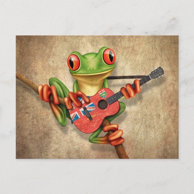Tree Frog Playing Manitoba Flag Guitar Postcard (Front)