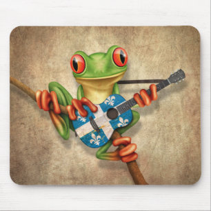 Tree Frog Playing Quebec Flag Guitar Mouse Pad