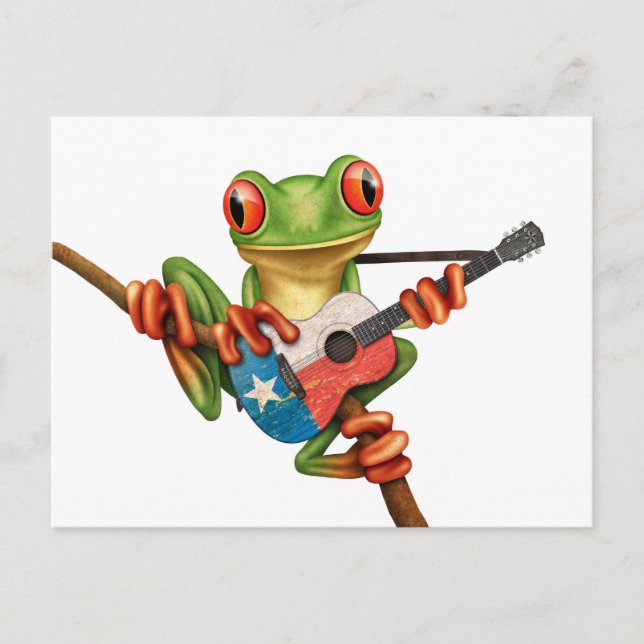 Tree Frog Playing Texas Flag Guitar White Postcard (Front)