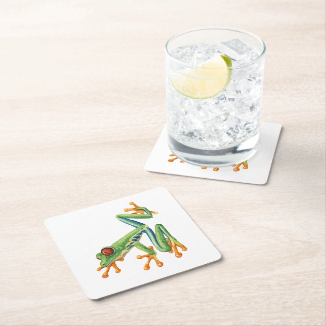 Tree frog square paper coaster (Insitu)