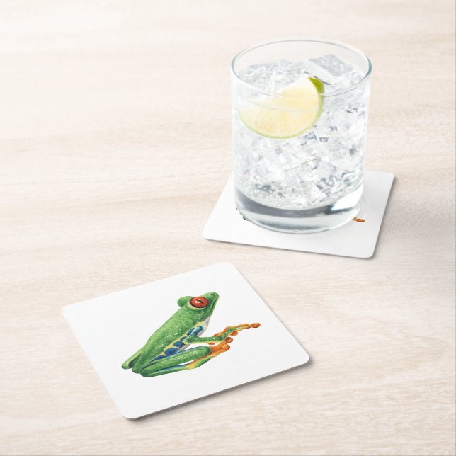 Tree frog square paper coaster (Insitu)