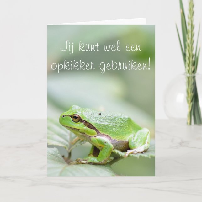 Tree frog with the text 'Opkikker' Card (Front)