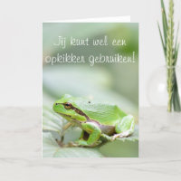 Tree frog with the text 'Opkikker'