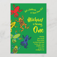 Tree Frogs Colourful 1st Birthday Cute Invitations