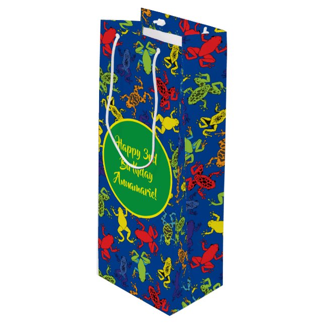 Tree Frogs Kids Birthday Cute Wine Gift Bag (Front Angled)