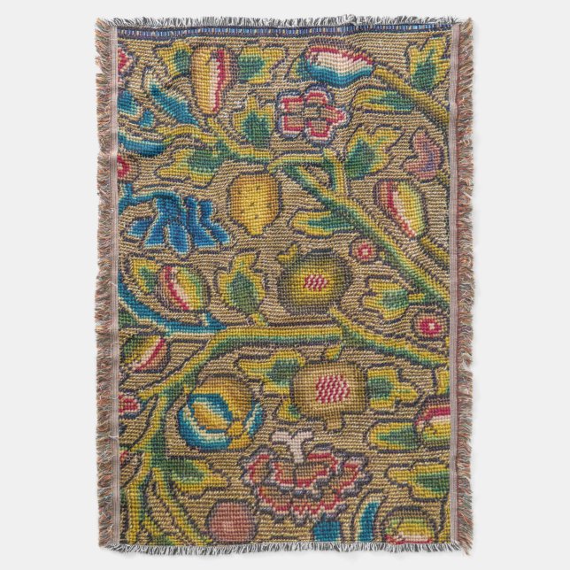 Tree fruits vintage woven jacquard blanket (Front Vertical)