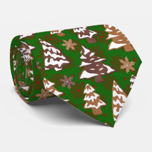 Tree Gingerbread Cookies Red and Green Christmas Tie