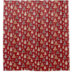 Tree Gingerbread Cookies Red Christmas Shower Curtain