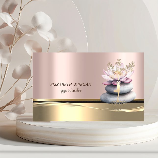 Tree Girl Silhouette Lotus Zen Stones Rose Gold Business Card (Creator Uploaded)