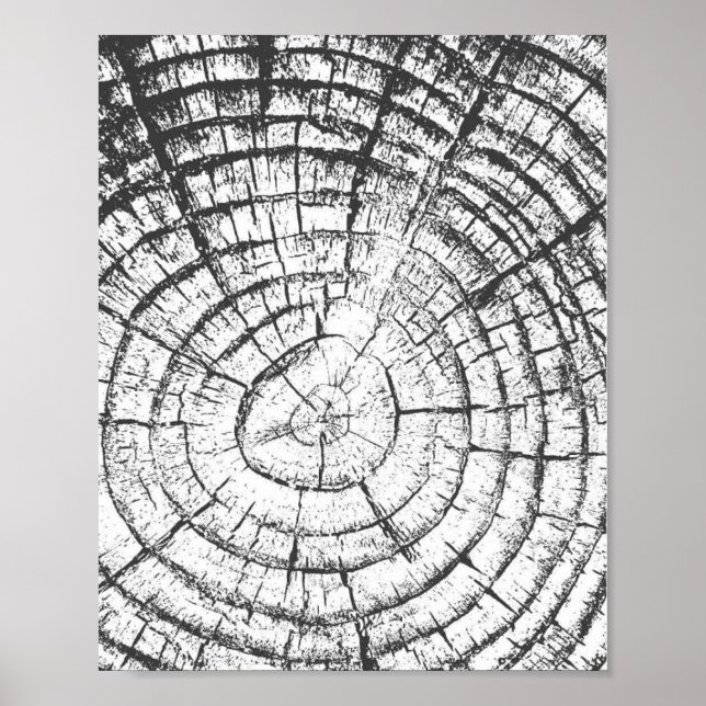 Tree Growth Ring Black and White Fingerprint Poster (Front)
