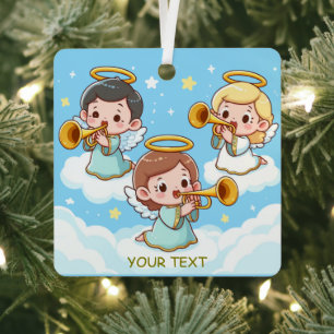 Tree Guardian Angels playing trumpets  Metal Tree Decoration