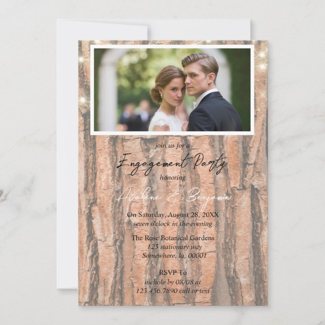 Tree Heart Gradient Photo Engagement Party Invitation (Front)