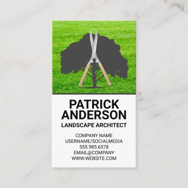 Tree Hedge Clippers Logo | Grass Landscape  Business Card (Front)