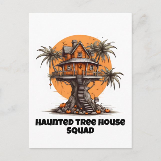 Tree house and pumpkins postcard (Front)