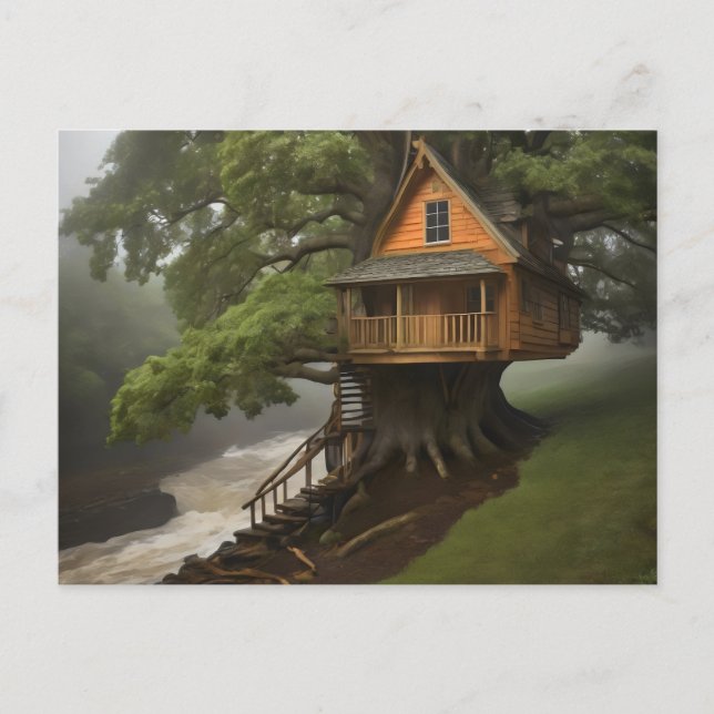 tree house by water poster postcard (Front)