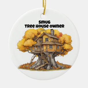 tree house in aspen tree ceramic ornament