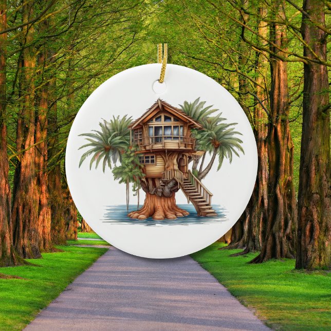 Tree house in palm tree  ceramic ornament (Creator Uploaded)
