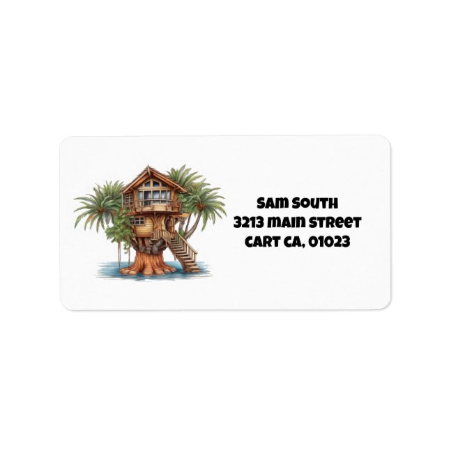 Tree house in palm tree  label (Front)